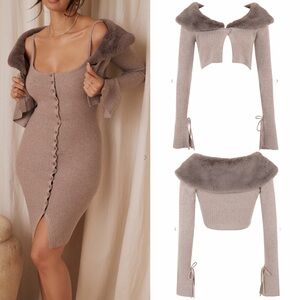 House of CB Dahlia Faux Fur Collar Crop cardigan